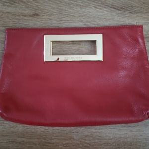 Michael Kors red leather Berkley Cluch purse